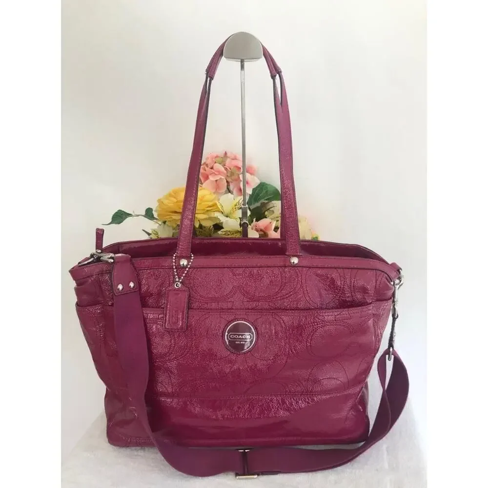 Coach F17940 Signature Fuchsia Baby Diaper Bag Tote Patent Leather (190